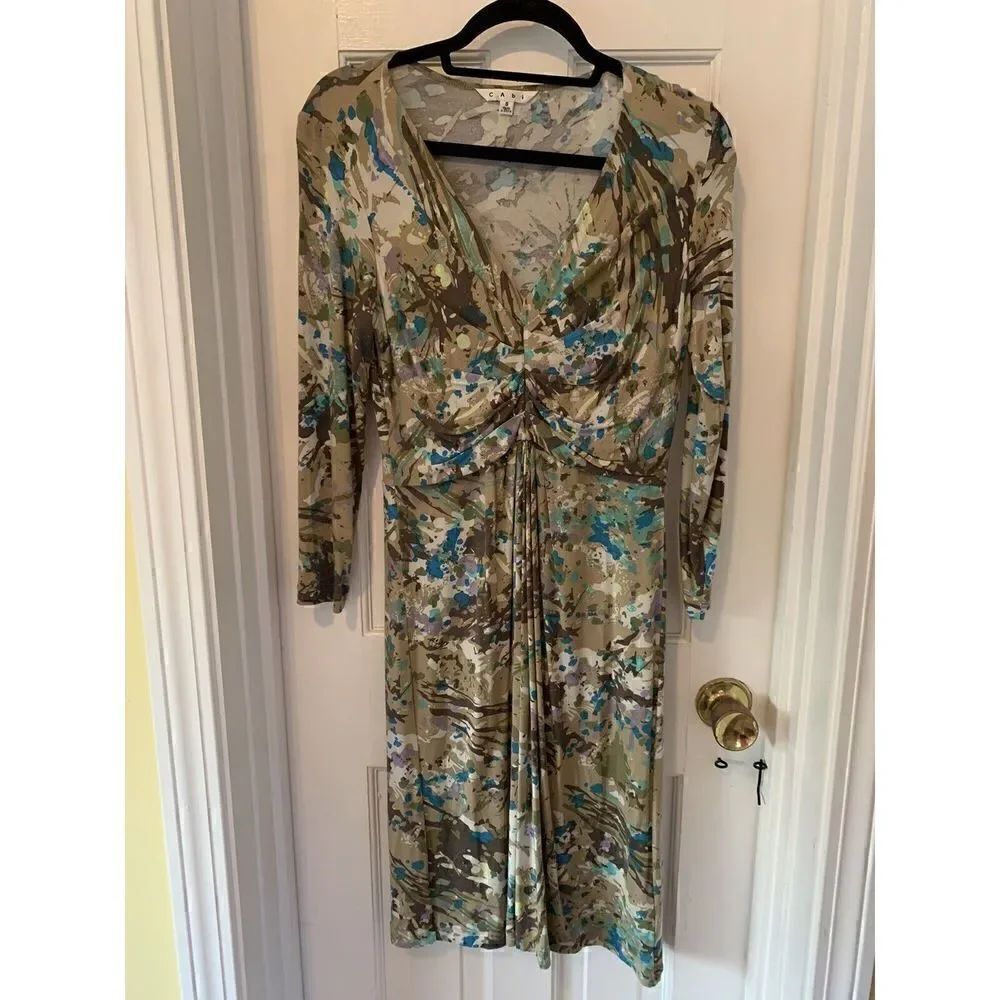 Cabi Gallery Dress Paint Splatter 3/4 Sleeve Jersey Knit Womens Small S 850